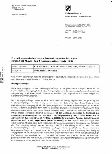 Freistellungsbescheinigung 2029